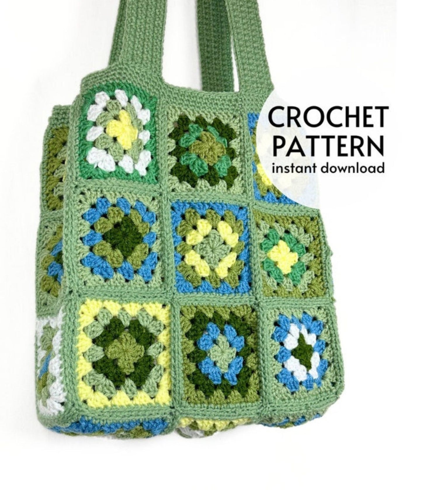 Granny Square Tote Crochet Bag Pattern, PDF