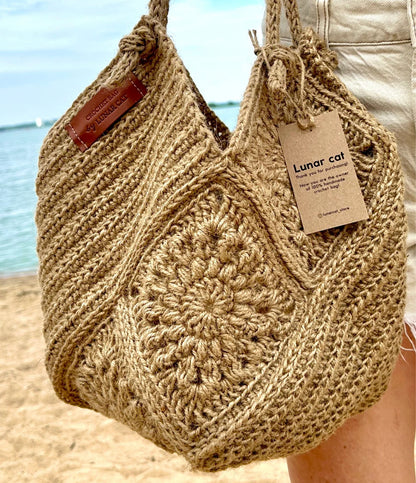 Jute Tote Bag Crochet Pattern - Instant download PDF