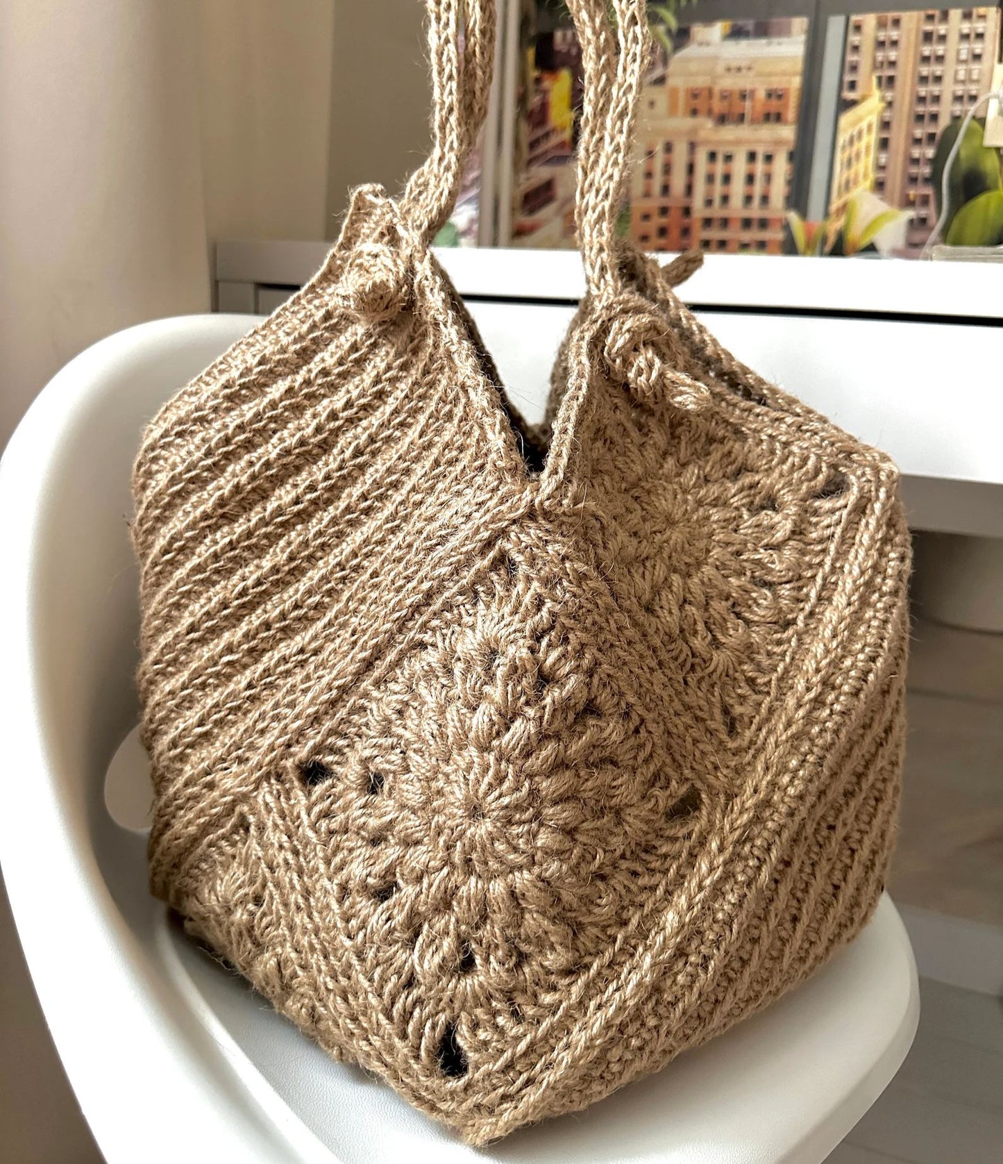 Jute Tote Bag Crochet Pattern - Instant download PDF