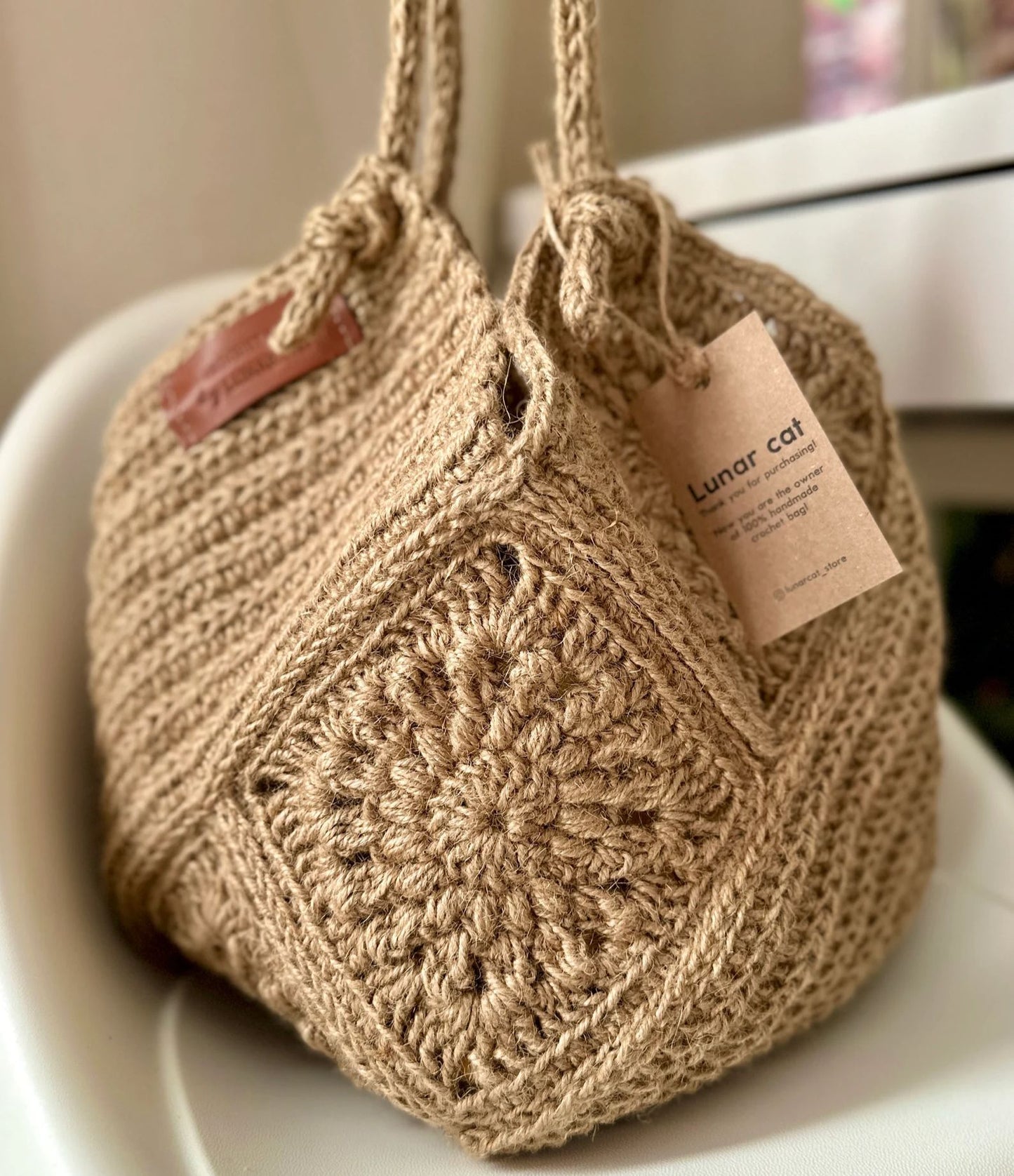 Jute Tote Bag Crochet Pattern - Instant download PDF