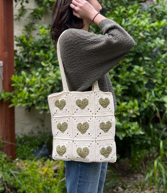 Crochet Heart Tote Bag Pattern - PDF Pattern & Tutorial